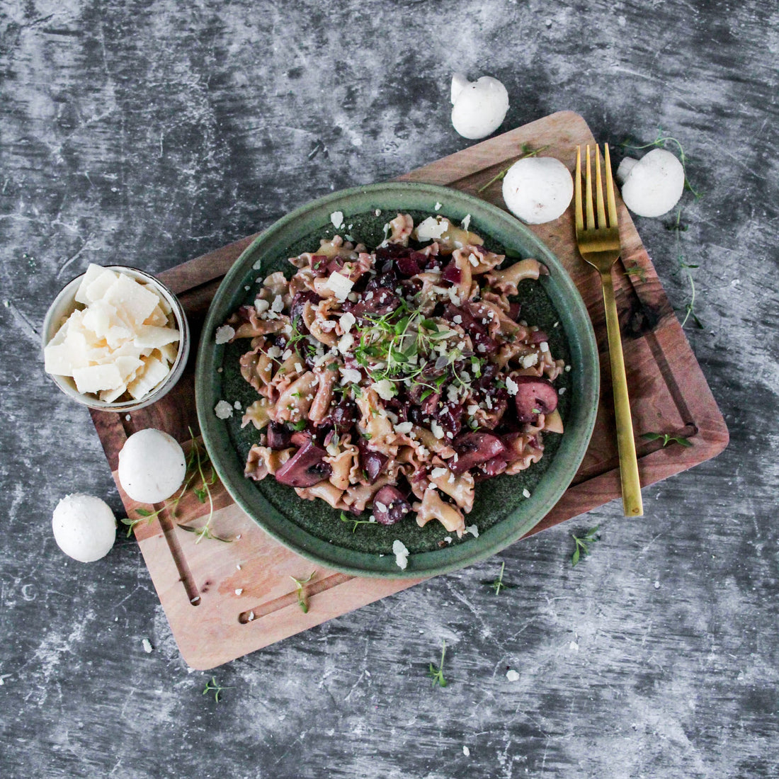 Rotwein-Champignon-Pasta