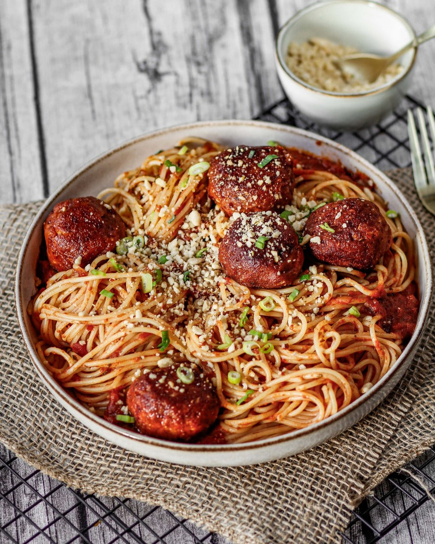 Spaghetti mit veganen Bällchen
