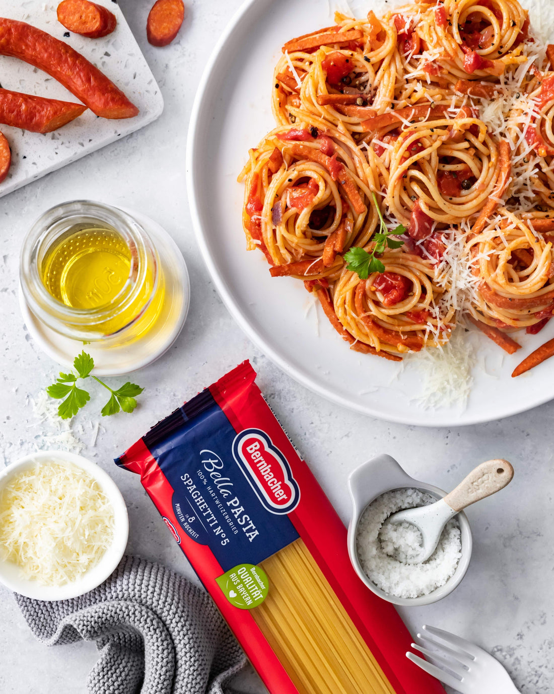 Spaghetti all‘Amatricana mit Kabanos Chili